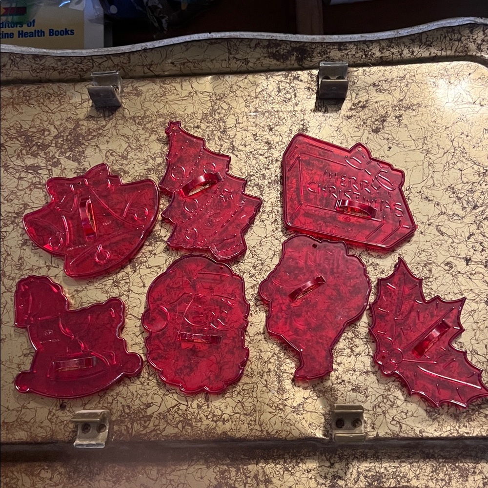 Vintage HRM Made in USA clear red variety of 7 cookie cutters holiday Christmas